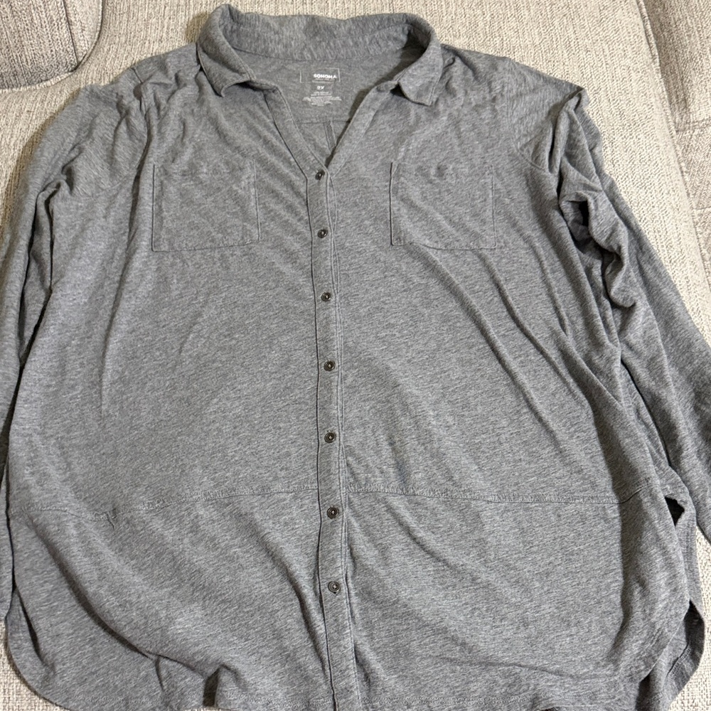 Charcoal Gray Button Down Shirt Plus Size 2X Cotton Lightweight Casual - Picture 2 of 10